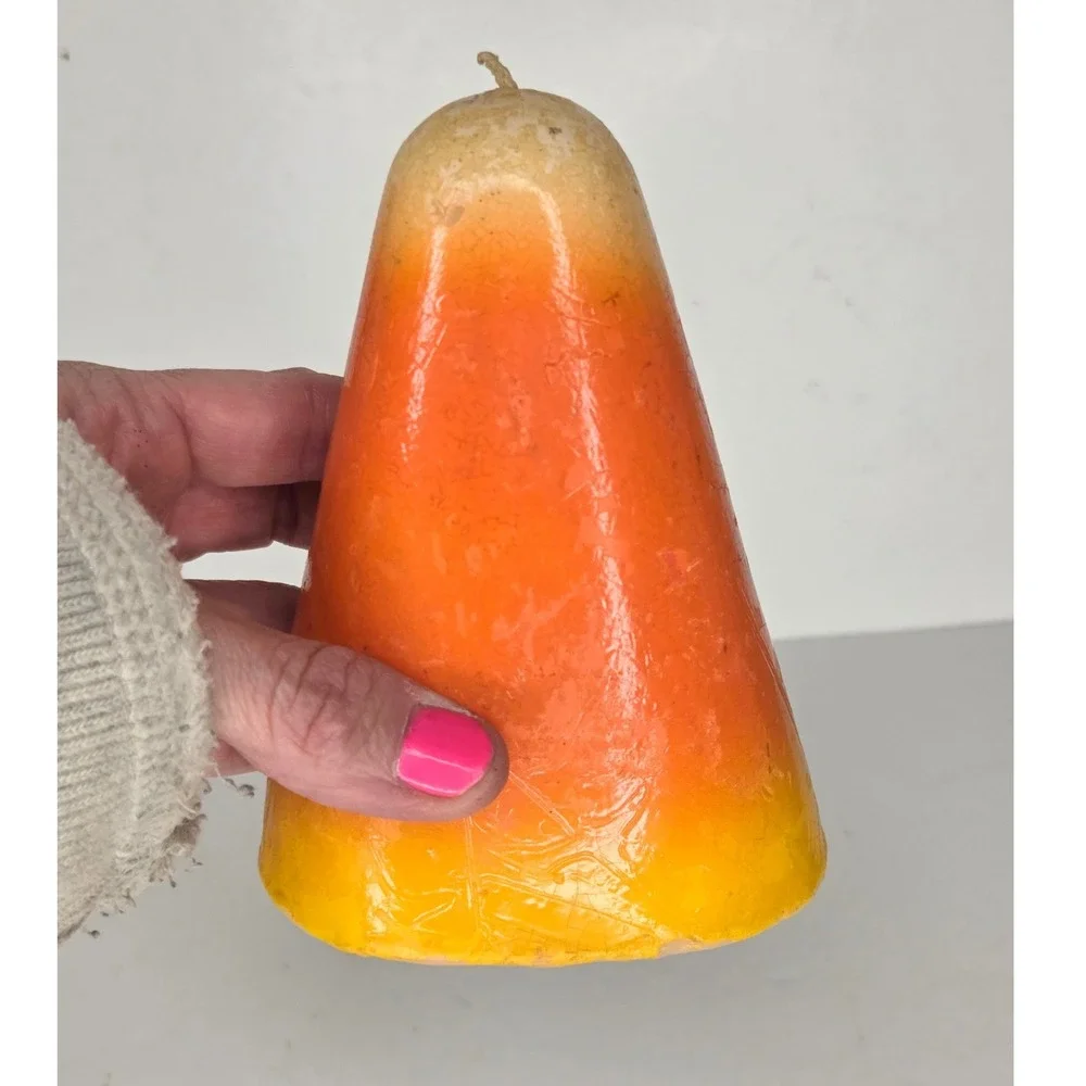 Vintage Papel Candy Corn Pillar Candle Halloween Fall Decor 6 Inch Unscented